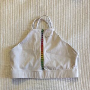 Nike White High-Neck Sports Bra with Rainbow Trim